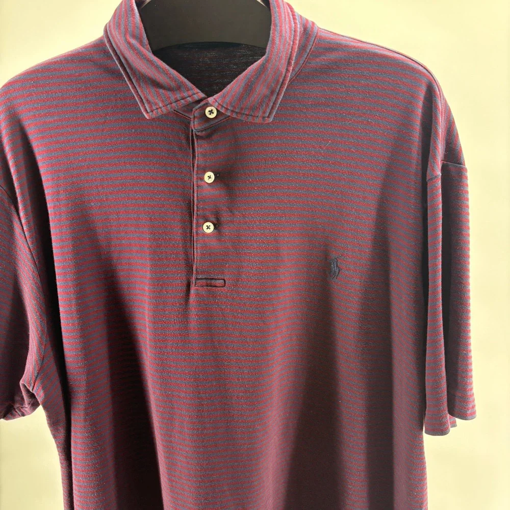 Polo Ralph Lauren Men's Striped Polo Shirt Burgundy Navy Blue Cotton‎ XLT Preppy